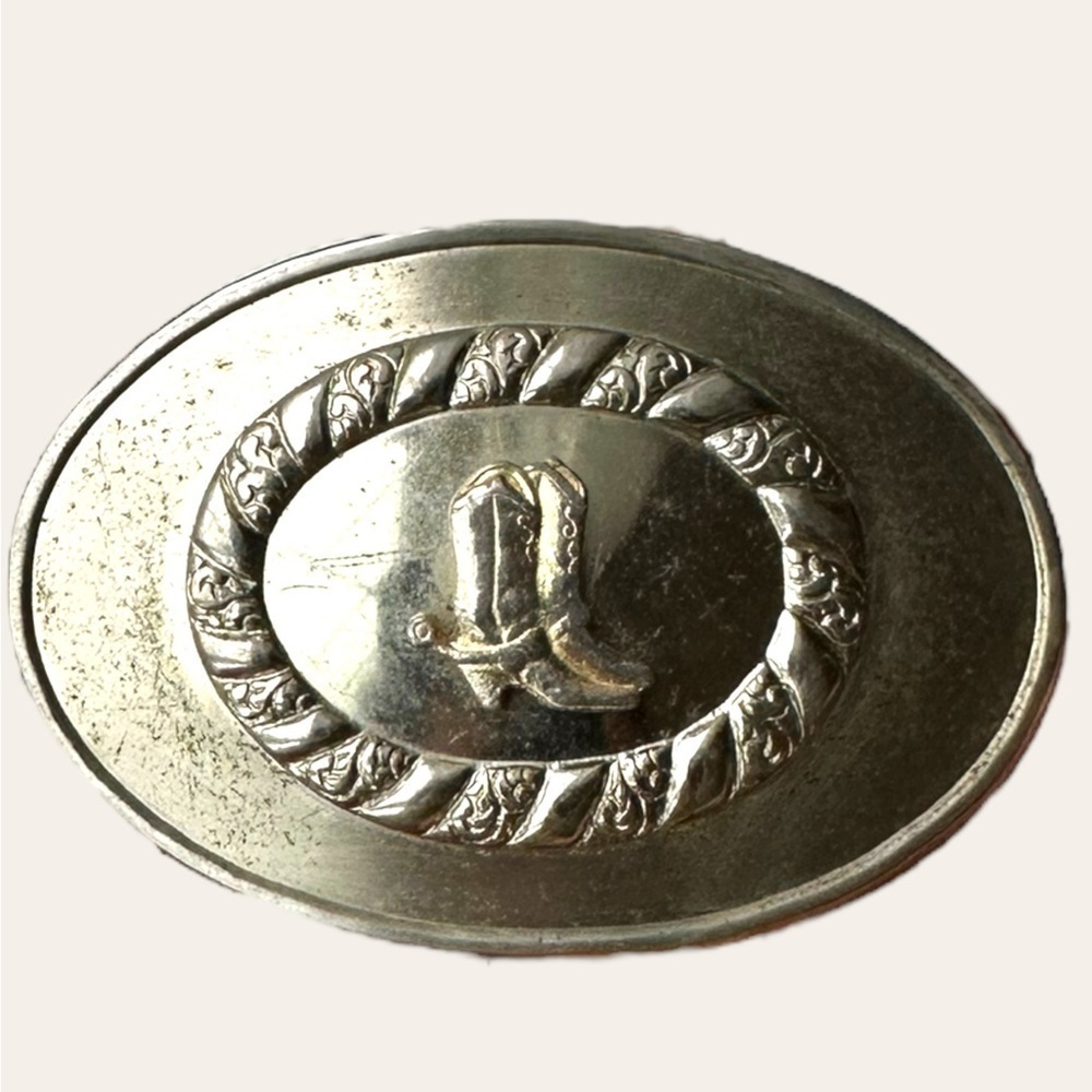 Vtg Belt Buckle Cowboy Boots Nickel Plated 90’s Western Rodeo Cowgirl Silver - Picture 5 of 7